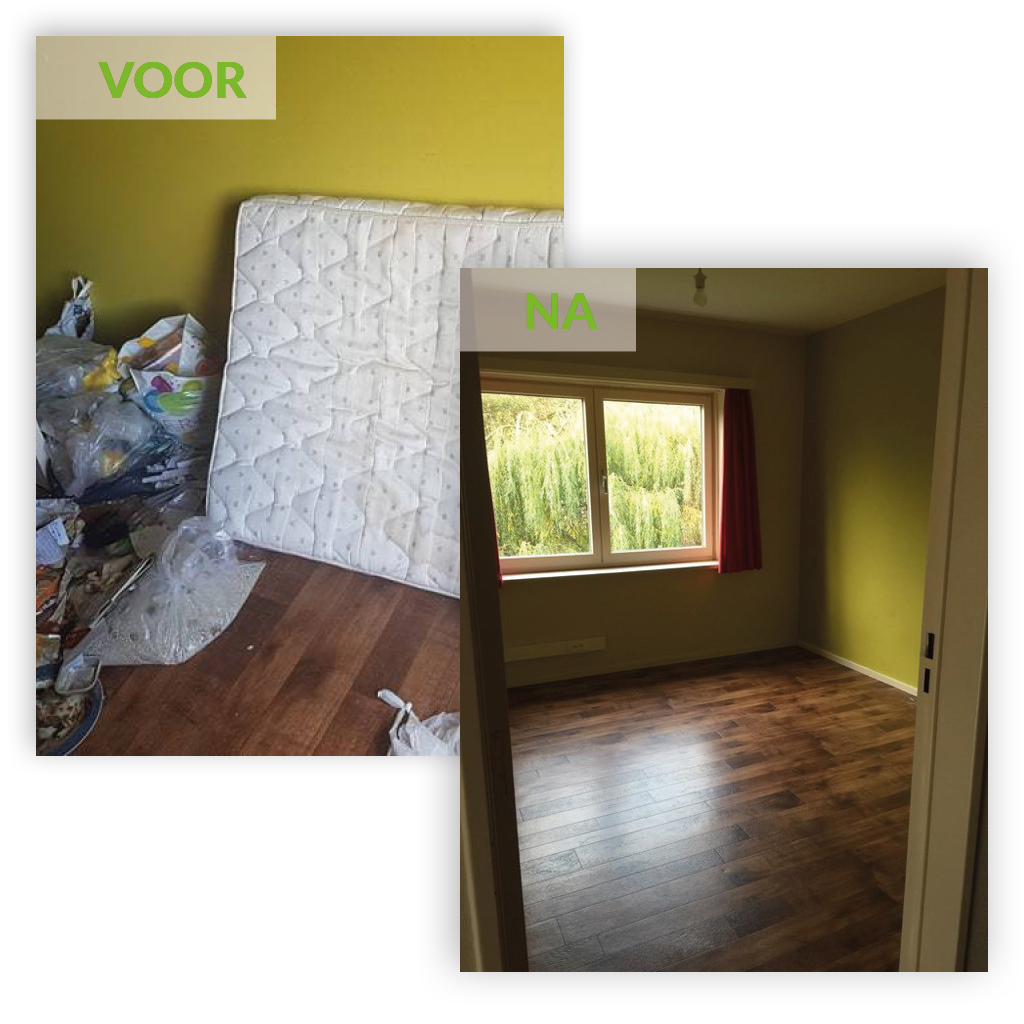Voor en na foto van het leegruimen van slaapkamer